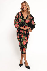 Reeva Button Front Floral Cardigan - Black Floral